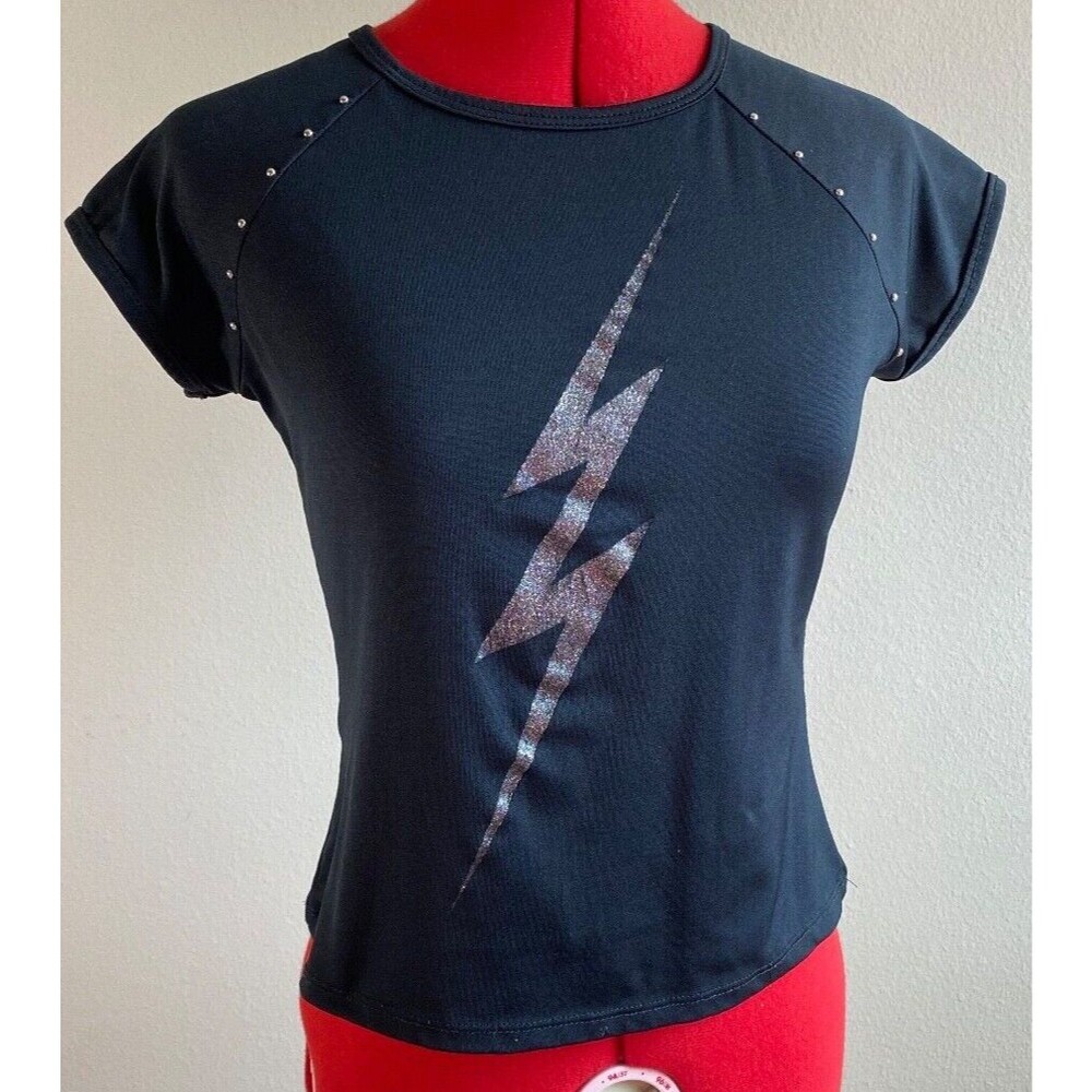 RARE Vintage y2k Sparkle Stud lightning Goth Grunge Alt Babydoll Crop Top Tee